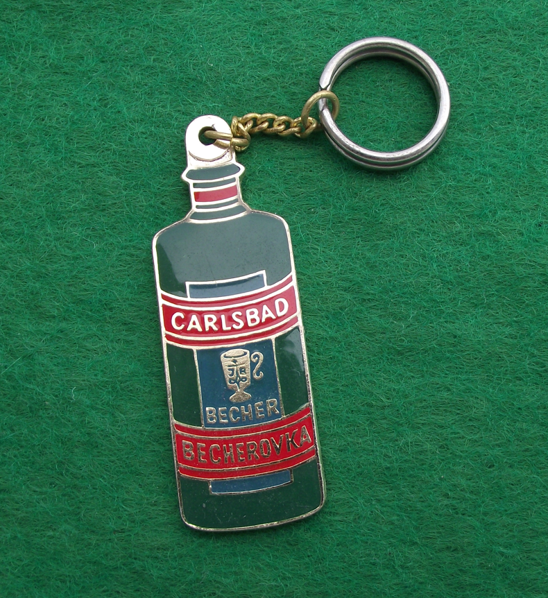 Vintage Carlsbad Becherovka Bottle Czech Herbal Alcohol Drink Keyring Key Chain