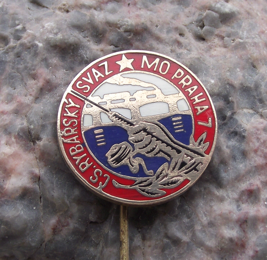 Vintage Prague 7 Praha Czechoslovakia Fishing Association CRS Pin Badge