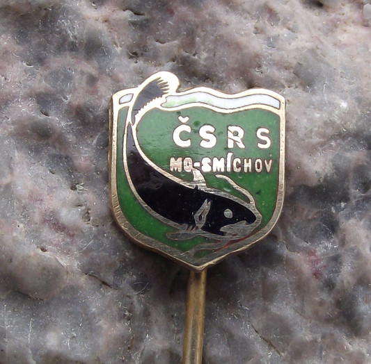 Vintage Prague Smichov Czechoslovakia Fishing Association Catfish Pin Badge