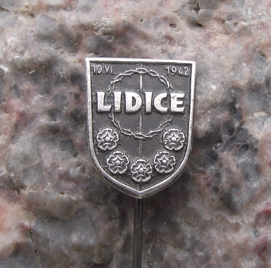 Vintage Lidice Rose Memorial Erased Czech Village Ring of Thorns Pin Badge