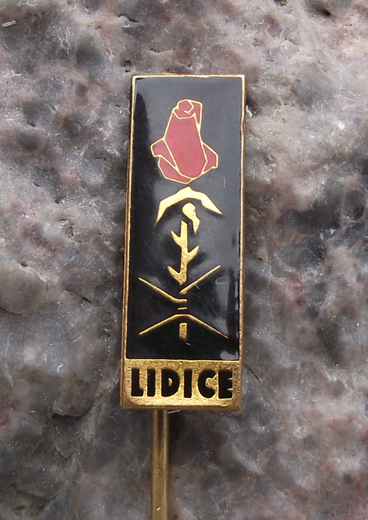 Vintage Lidice Village Rose Memorial Barbed Wire Fence Pin Badge