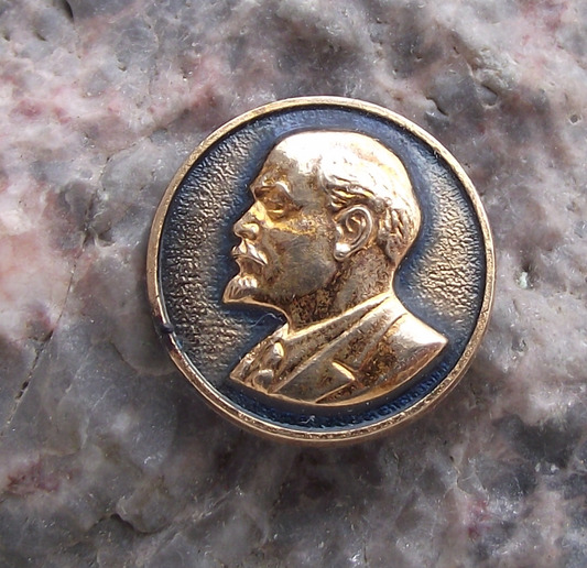 Vintage Vladimir Lenin Head Soviet Leader on Blue Field Pin Badge