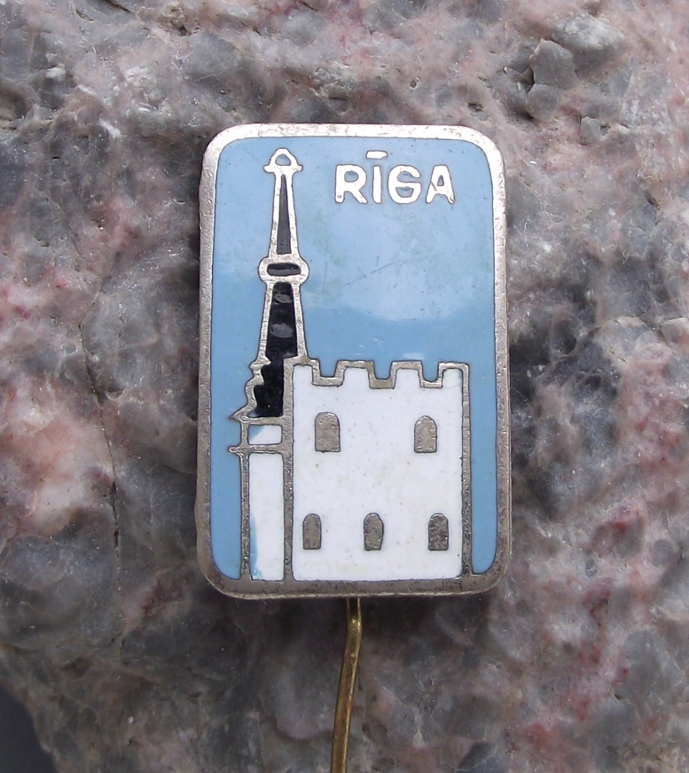 Vintage Riga Ancient City Town Hall Tower Latvia Tourist Souvenir Pin Badge