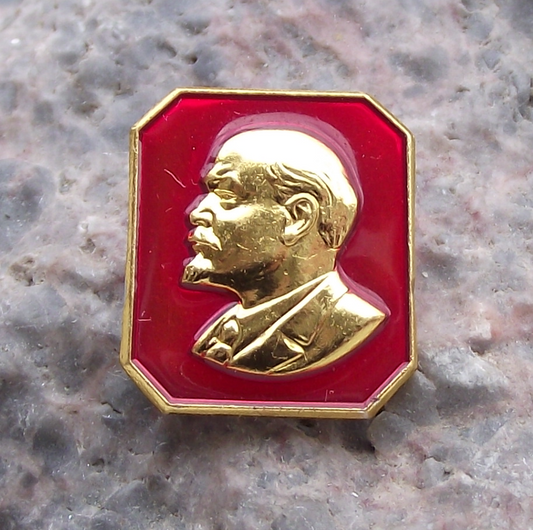 Vintage Framed Lenin Head Profile Soviet Revolutionary Leader Pin Badge