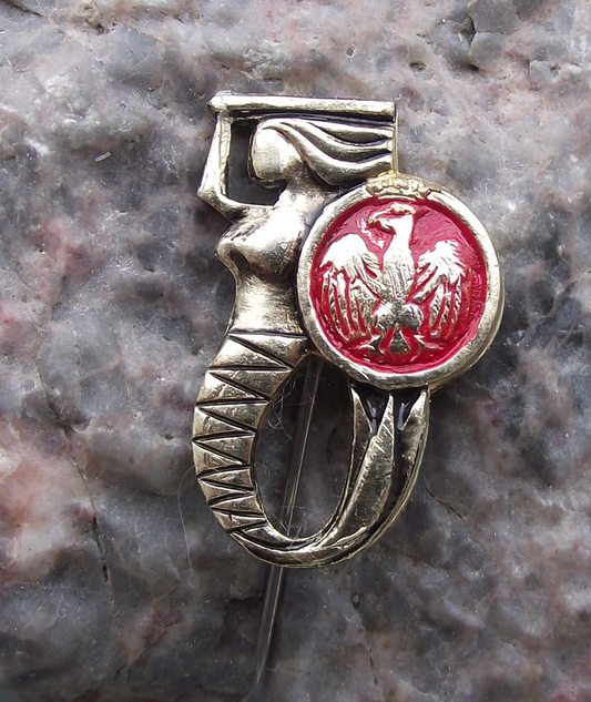 Vintage Poland Mermaid of Warsaw Syrenka Coat of Arms Polish Pin Badge