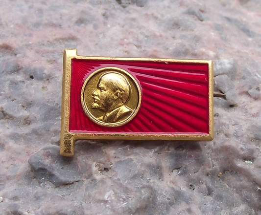 Vladimir Lenin Head Profile Communist Leader on Red Flag Pin Badge