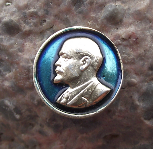 Vintage Vladimir VI Lenin Head Soviet Leader Blue Background Field Pin Badge