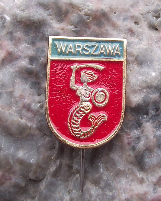 Vintage Polish Coat of Arms WARSZAWA Mermaid of Warsaw Poland Syrenka Pin Badge