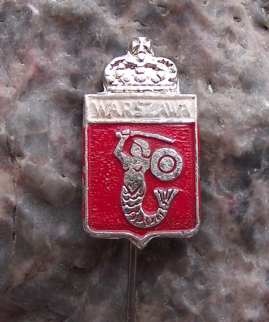 Vintage Polish Coat of Arms Mermaid of Warsaw Poland Syrenka Pin Badge