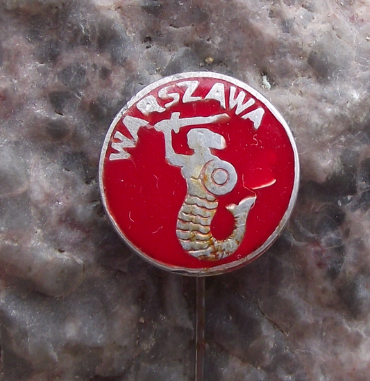 Small Vintage Polish Coat of Arms Warsaw Mermaid Poland Syrenka Circle Pin Badge