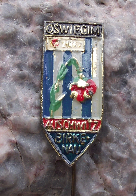 Vintage Auschwitz Birkenau Concentration Camp Polish Memorial Rose Pin Badge