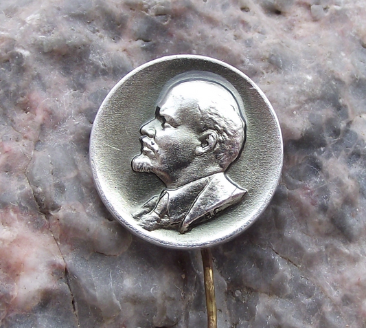 Vintage Lenin Head Profile Soviet Revolutionary Leader Silver Russian Pin Badge