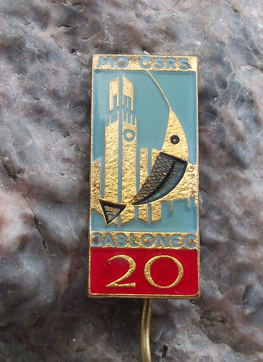 Vintage Jablonec CSRS Fishing Association Czech 20th Anniversary Pin Badge