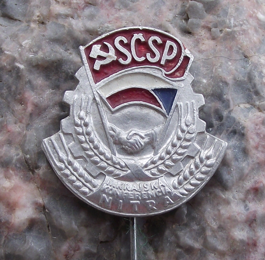 Vintage SCSP Soviet Czech Friendship Society Nitra 2nd Conference Pin Badge