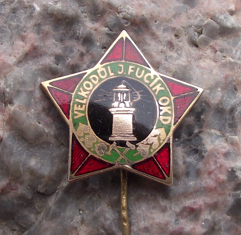 Vintage OKD Julius Fucik Coal Mine Ostrava Red Star Motif Pin Badge