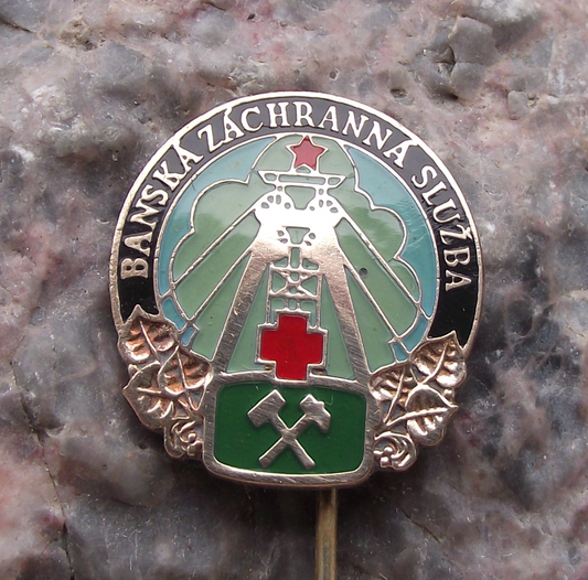 Vintage Mining Mine Emergency Services Czechoslovakia Coal Miners Pin Badge