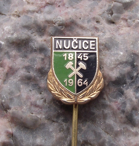 1964 Nučice Iron Ore Metal Mining Czechoslovakia Crossed Hammers Pin Badge