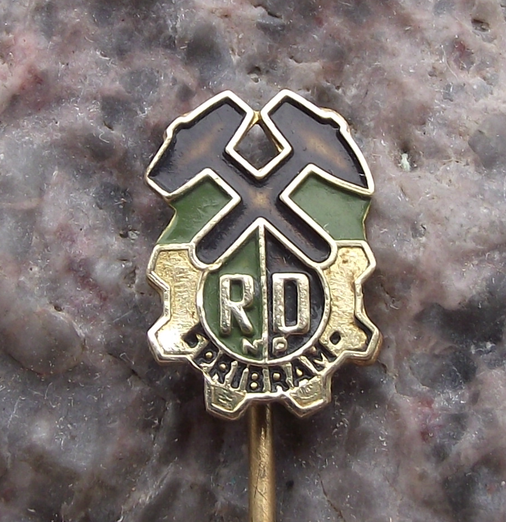 Vintage Pribram Ore Mines Crossed Hammers Logo Mining Hardware Pin Badge