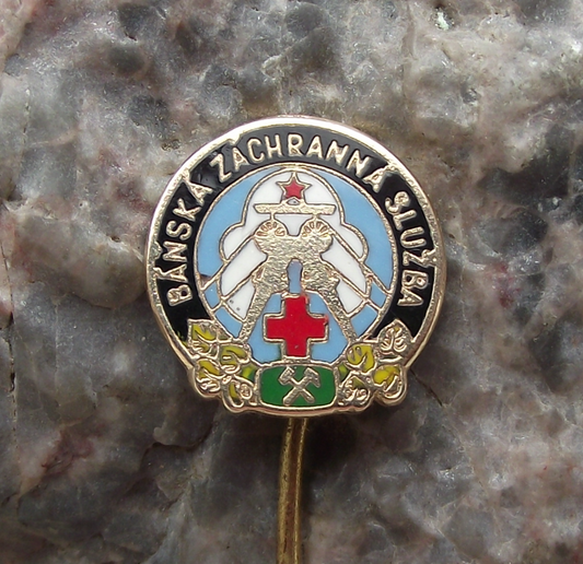 Vintage Mining Mine Emergency Rescue Service Czechoslovakia Miners Pin Badge