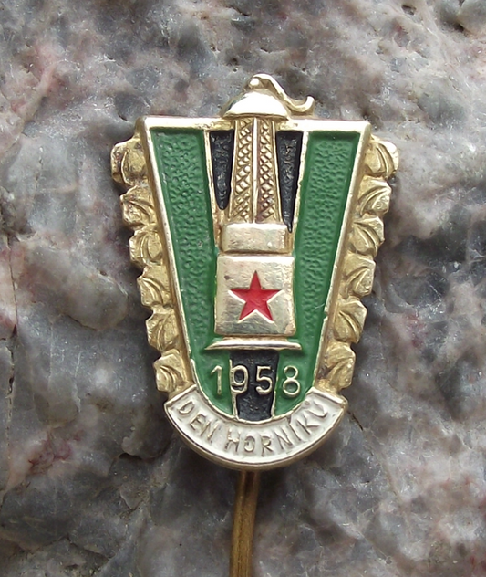 1958 National Miners Mine Workers Day Mining Trade Union Lantern Pin Badge