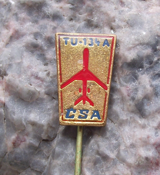 Vintage CSA Czech Airlines Tupolev TU-134A Short Haul Jet Airliner Pin Badge