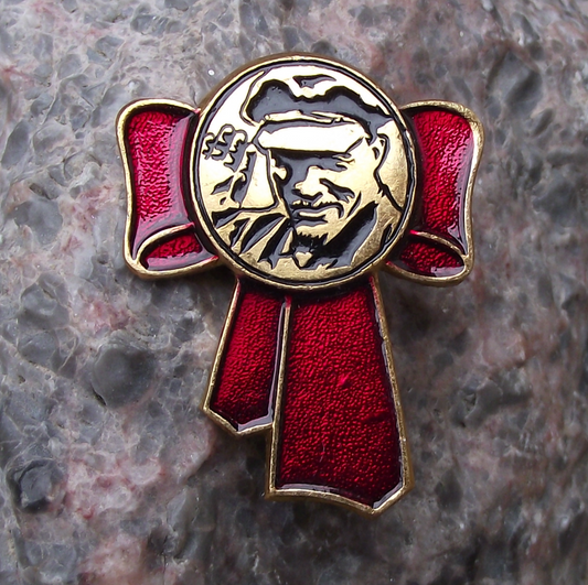 Vintage Vladimir Lenin Flat Cap Soviet Union Red Ribbon Bow Soviet Pin Badge