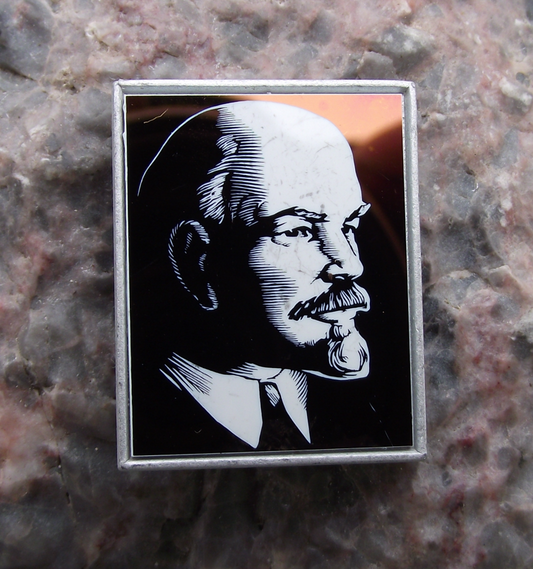 Vintage Vladimir Lenin Communist Leader Suit and Tie Mirror Pin Badge