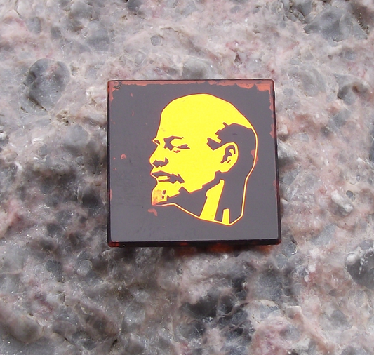 Vintage Vladimir Lenin Communist Leader Head Glass Mirror Bust Pin Badge