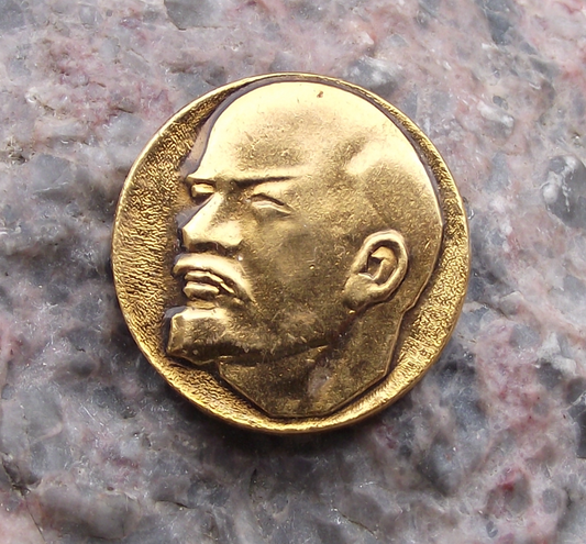 Vintage Soviet Lenin Head on Plain Gold Circle Communist Pin Badge