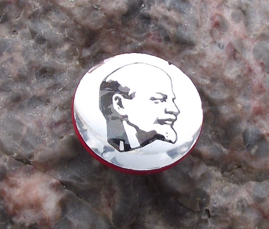 Vintage Vladimir Lenin Communist Leader Head Mirror Bust Pin Badge