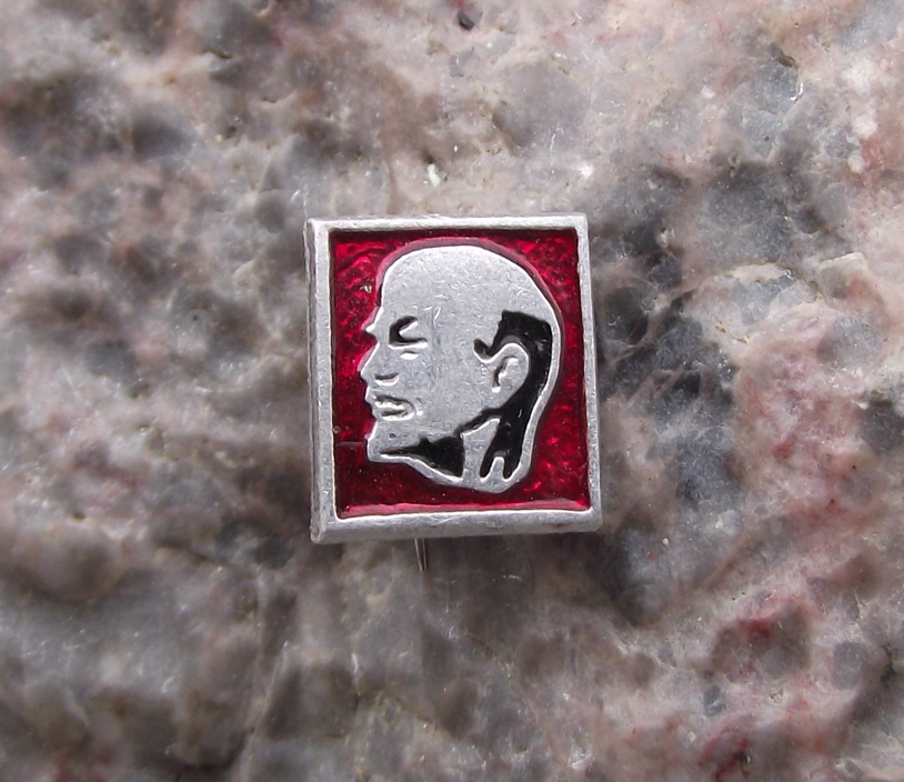 Small Vintage V I Lenin Head on Red Field Soviet Union Square Pin Badge