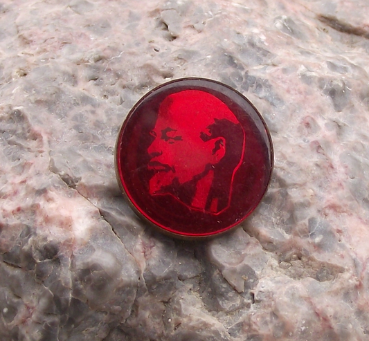 Vintage Vladimir Lenin Communist Leader Head Red Mirror Bust Pin Badge