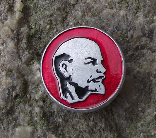 Vintage Lenin Head Red Soviet Union Russian Leader Communist Circle Pin Badge