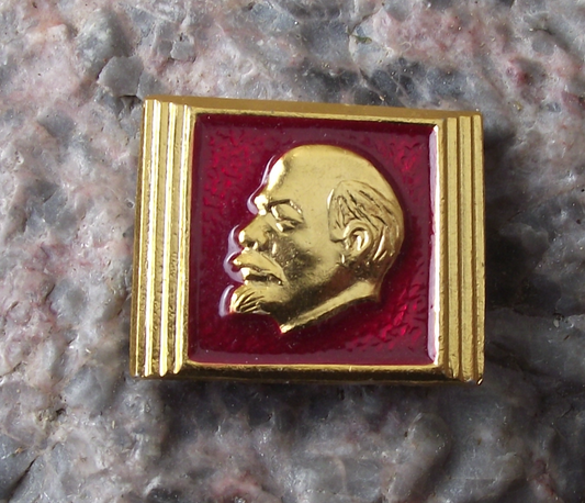 Vintage Soviet Lenin Head on Tablet Shaped Block Political Pin Badge