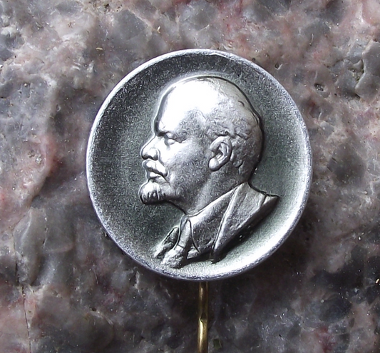 Vintage Soviet Lenin Raised Head Russian Political Left Wing Round Pin Badge