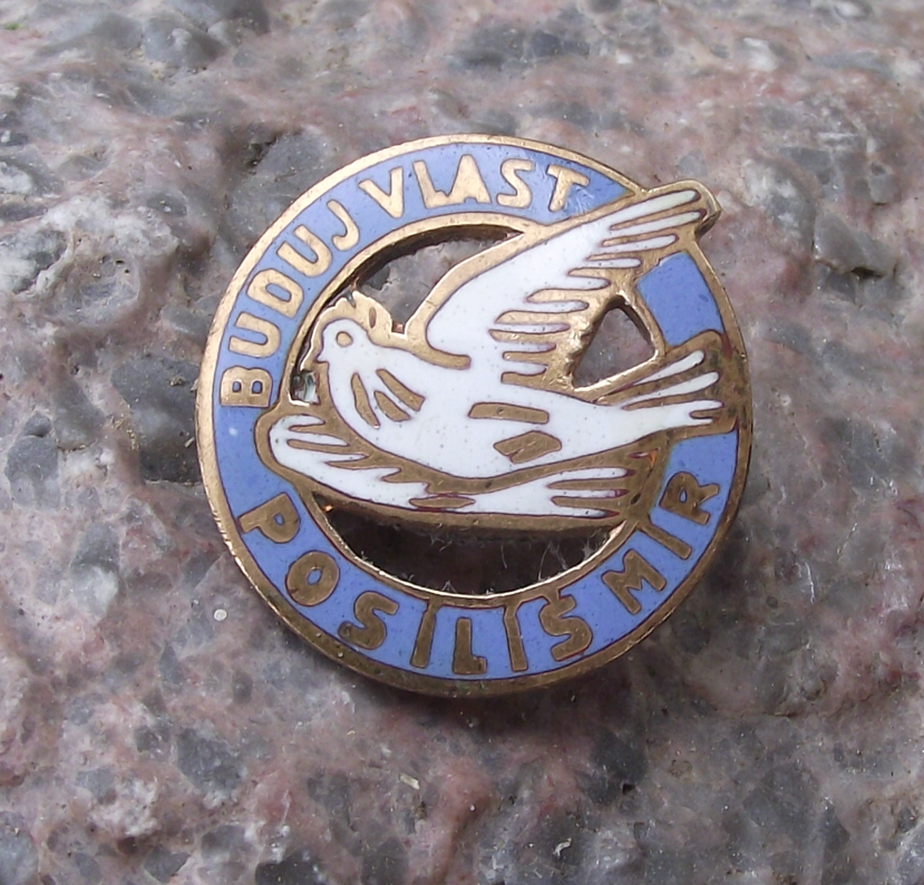 Vintage Czechoslovakia Build Homeland to Bring Peace Dove Brooch Pin Badge