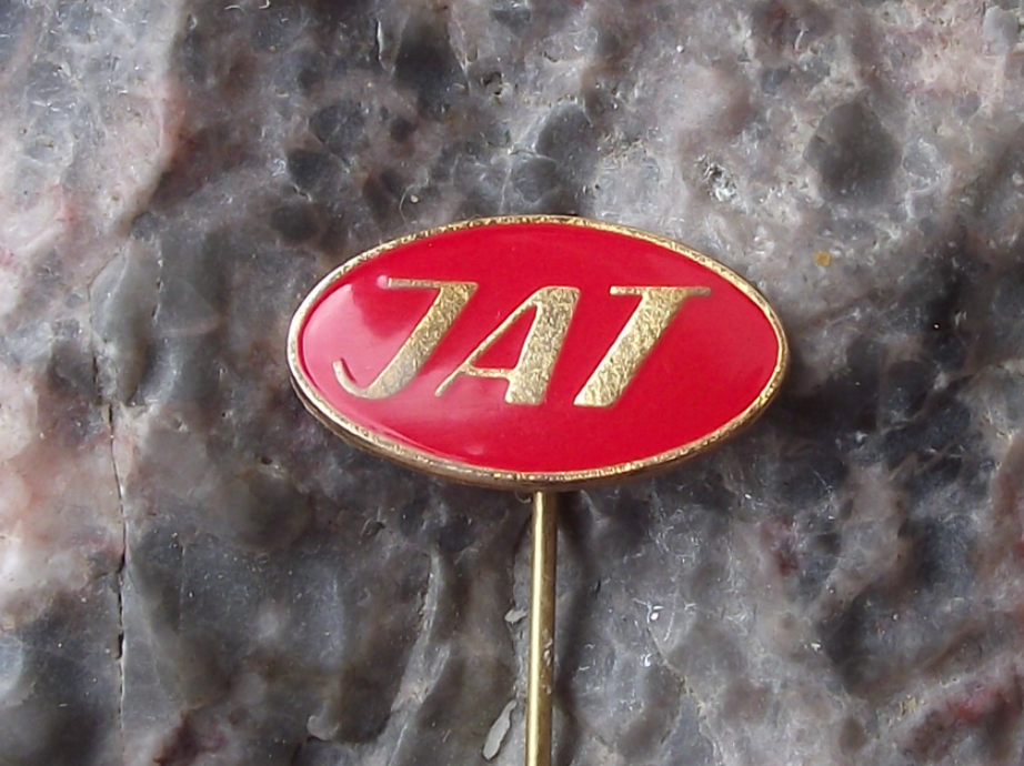 Vintage JAT Yugoslavia Serbia Airlines Red Oval Logo Pin Badge