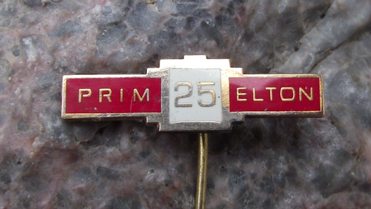 1974 Prim Elton Czechoslovakia Watch Clock Maker 25th Anniversary Pin Badge