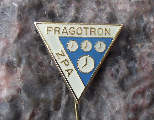 Vintage Pragotron ZPA Time Measuring Timekeeping Systems Clock Logo Pin Badge