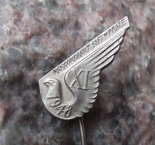 1948 Sokol Slet Falcon Mass Gymnastics Event Prague Celebration Pin Badge