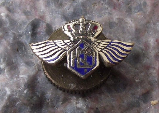 Vintage Enamel KLM Dutch Airlines Winged Crown Uniform Screw Pin Badge