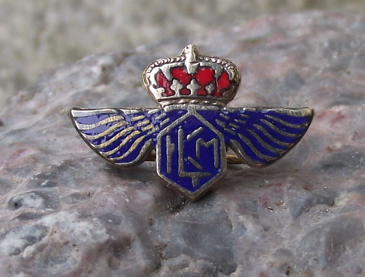 Vintage Enamel KLM Dutch Airlines Winged Crown Logo Brooch Pin Badge