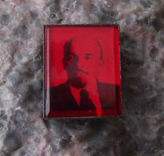 Vintage V I Lenin Soviet Leader Wearing Suit Jacket Shirt and Tie Pin Badge