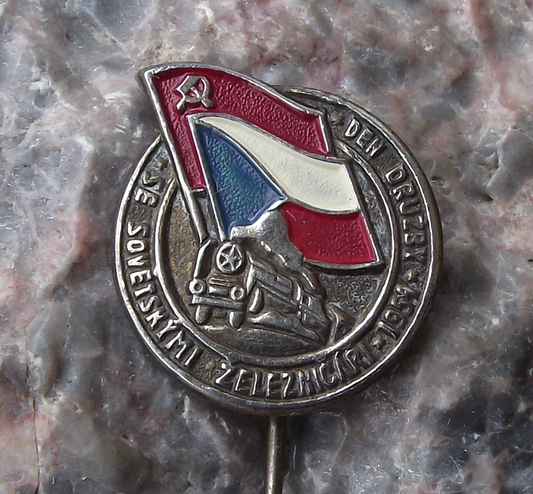 1954 Czech Soviet Railway Rail Workers National Celebration Train Pin Badge