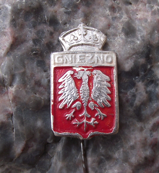 Vintage Poland Heraldic Polish City Gniezno Town Crest Pin Badge