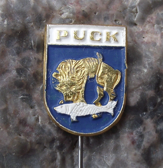 Vintage Poland Heraldic Polish City Puck Town Crest Pin Badge