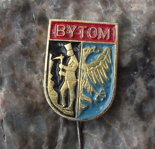 Vintage Poland Heraldic Polish City Bytom Town Crest Pin Badge