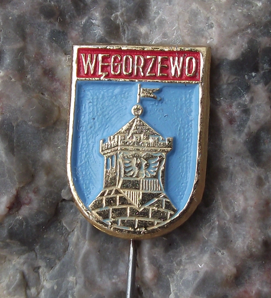 Vintage Poland Heraldic Polish City Wegorzewo Town Crest Pin Badge