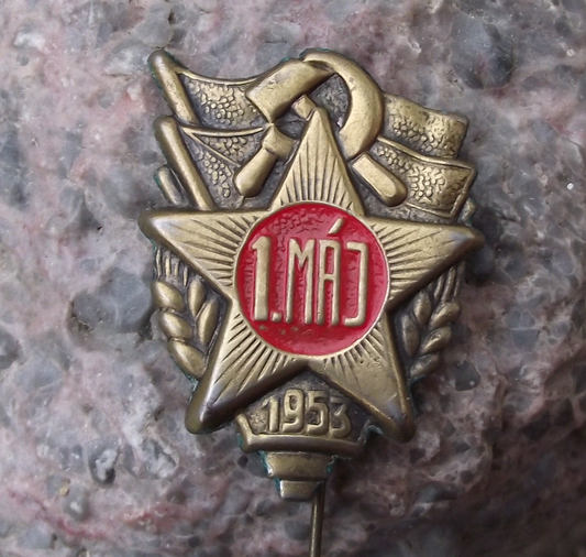 1953 Czechoslovakia May Day Celebration Star Hammer Sickle Pin Badge