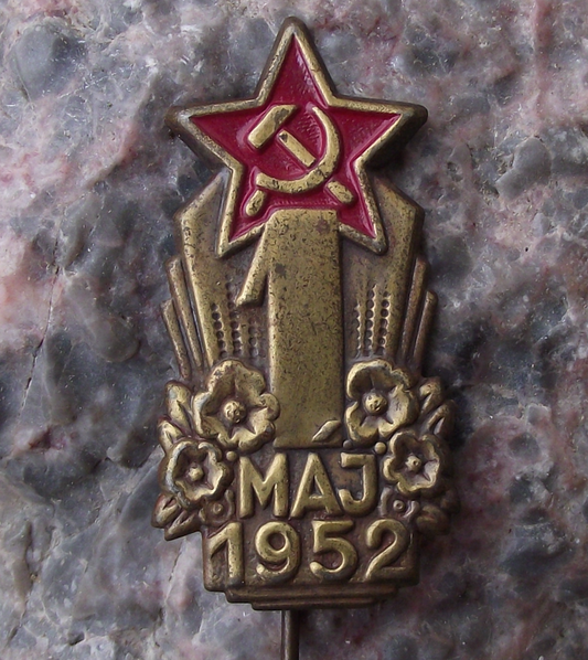 1952 Czechoslovakia May Day Celebration Red Star Hammer Sickle Pin Badge